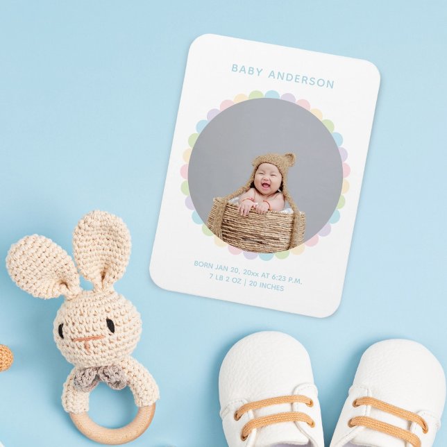 Whimsical Flower Baby Photo Birth Announcement Magnet (Creator Uploaded)