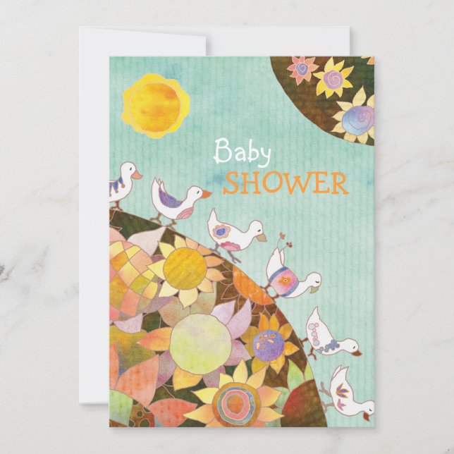 Whimsical Flower Birds Baby Shower Invitation (Front)