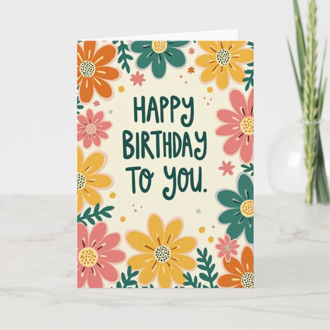 Whimsical Flower Birthday Card (Front)