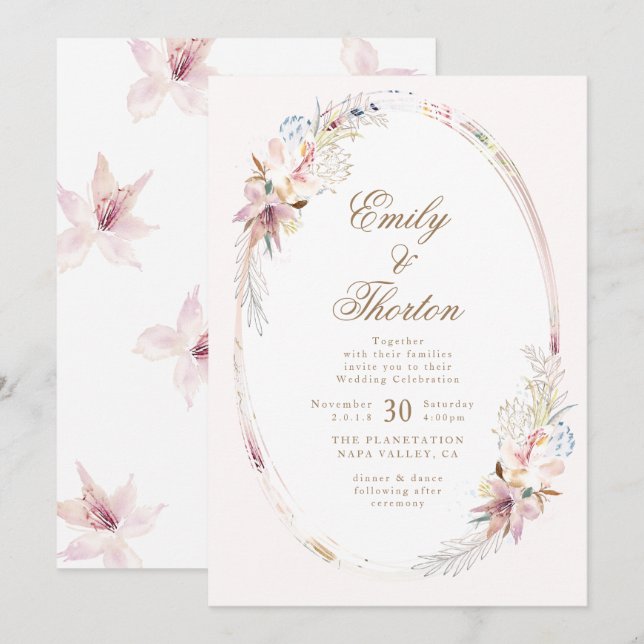 Whimsical Flower Bohemian Wedding Invitation (Front/Back)