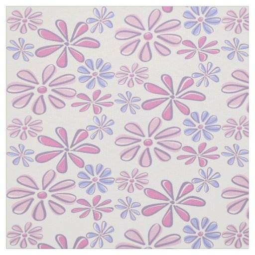 Whimsical Flower Doodle Soft Purple Blue Pink  Fabric