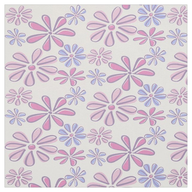 Whimsical Flower Doodle Soft Purple Blue Pink  Fabric (Swatch)