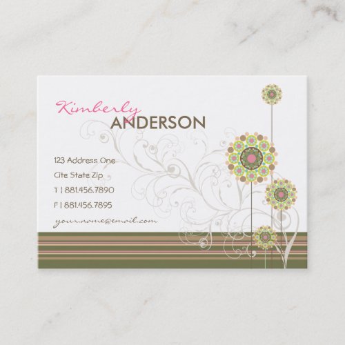 Flower Dots Swirls Pink Brown Custom Profile Card Business Card