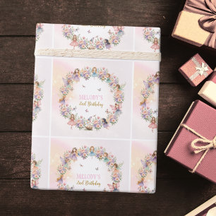Whimsical flower fairy garden 2nd birthday wrapping paper