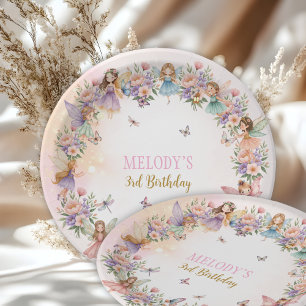 Whimsical flower fairy garden 3rd birthday paper plates