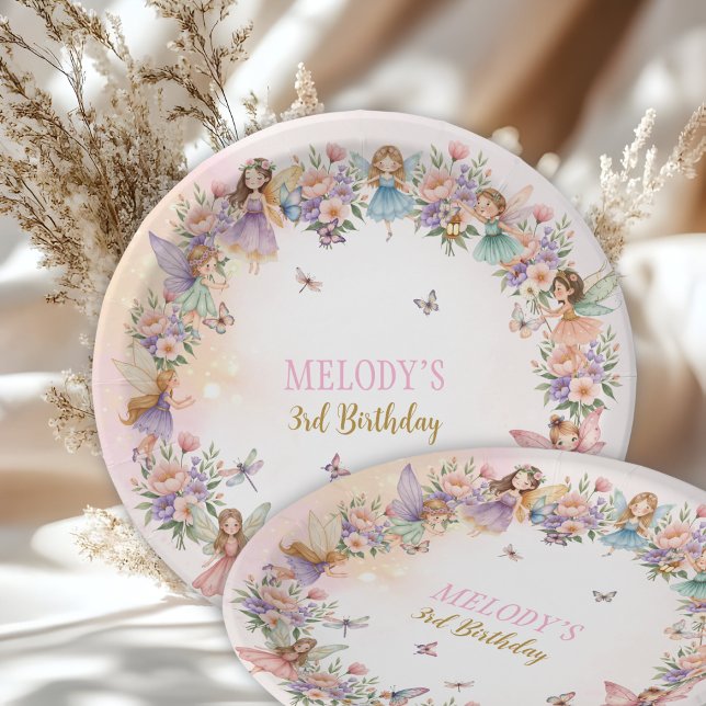 Whimsical flower fairy garden 3rd birthday  paper plates (Creator Uploaded)