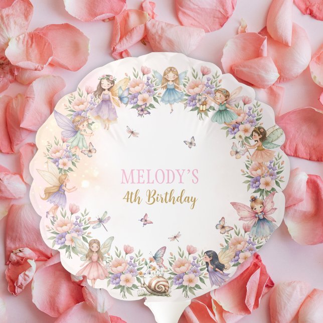 Whimsical flower fairy garden 4th birthday  balloon (Creator Uploaded)