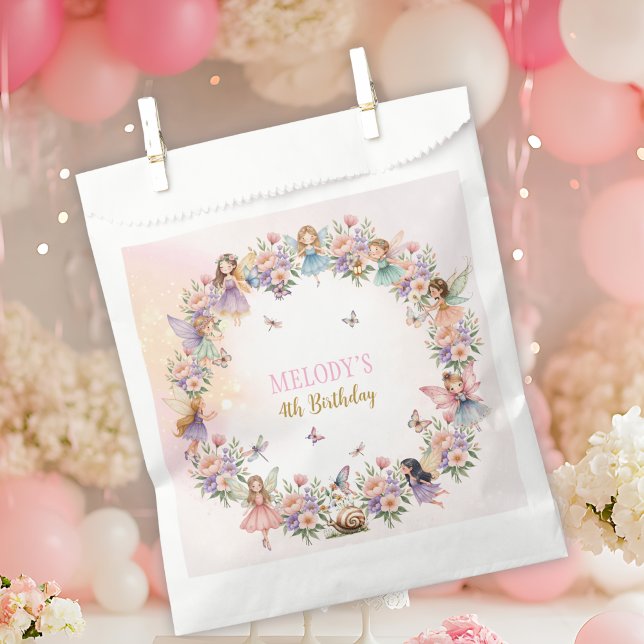 Whimsical flower fairy garden 4th birthday  favor bag (Creator Uploaded)