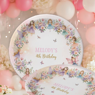 Whimsical flower fairy garden 4th birthday paper plates