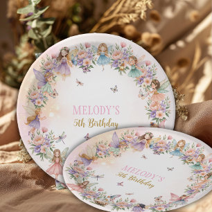 Whimsical flower fairy garden 5th birthday paper plates