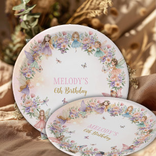 Whimsical flower fairy garden 6th birthday  paper plates