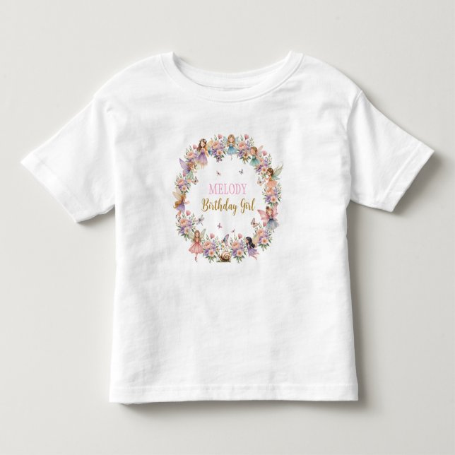 Whimsical flower fairy garden birthday  toddler t-shirt (Front)