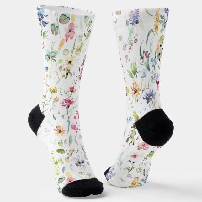 Whimsical Flower Floral Pattern Socks (Angled)