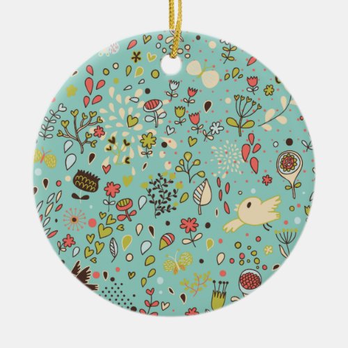 Whimsical Flower Garden Ceramic Ornament