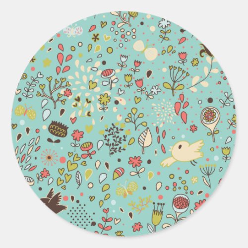 Whimsical Flower Garden Classic Round Sticker