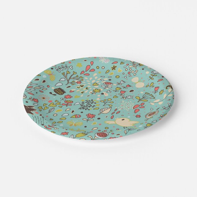 Whimsical Flower Garden Paper Plates (Angled)