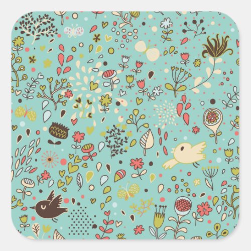 Whimsical Flower Garden Square Sticker