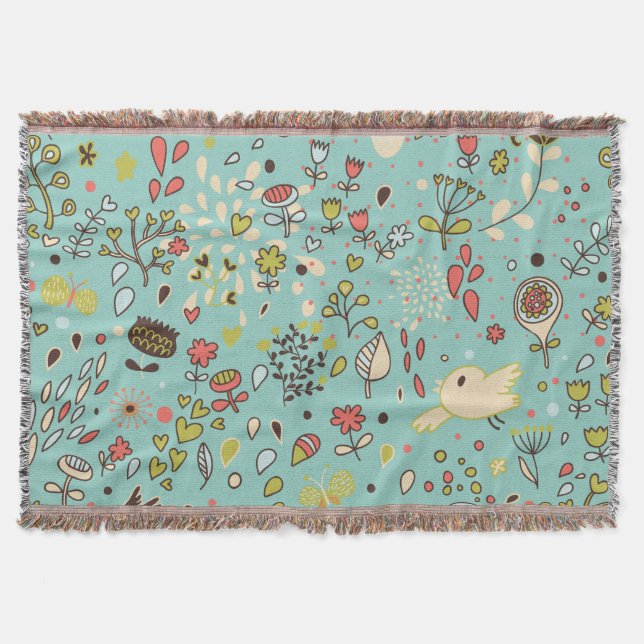 Whimsical Flower Garden Throw Blanket (Front)