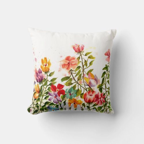 Whimsical Flower Garden Throw Pillow