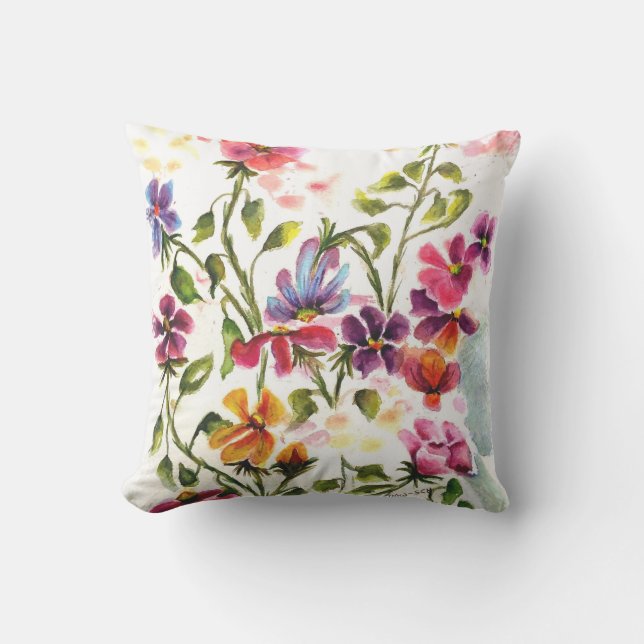Whimsical Flower Garden Throw Pillow (Front)