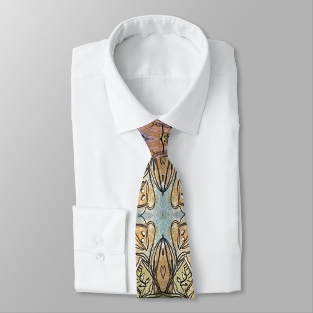 Whimsical Flower Garden Watercolor Painting Neck Tie (Tied)