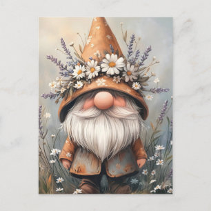 Whimsical Flower Gnome: Adorable Watercolor Art Postcard
