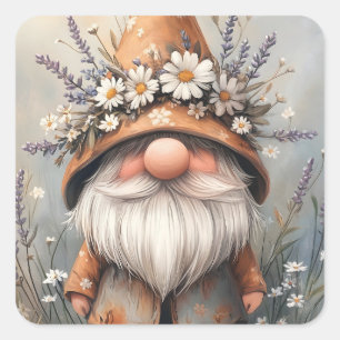 Whimsical Flower Gnome: Adorable Watercolor Art Square Sticker