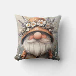 Whimsical Flower Gnome: Adorable Watercolor Art Throw Pillow
