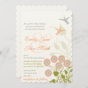 Whimsical Flower & Humming Bird Wedding Invitation