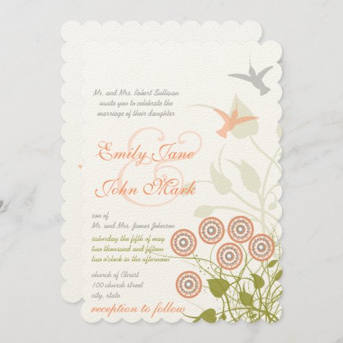 Whimsical Flower  Humming Bird Wedding Invitation