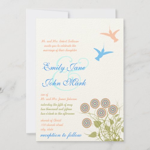 Whimsical Flower  Humming Bird Wedding Invitation