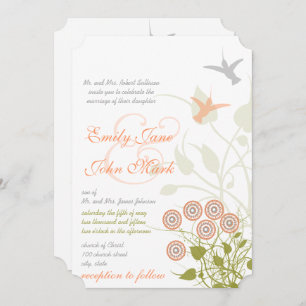 Whimsical Flower & Humming Bird Wedding Invitation