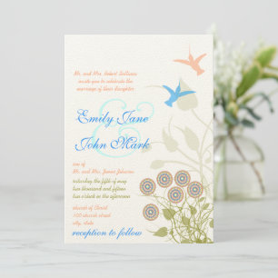 Whimsical Flower & Humming Bird Wedding Invitation