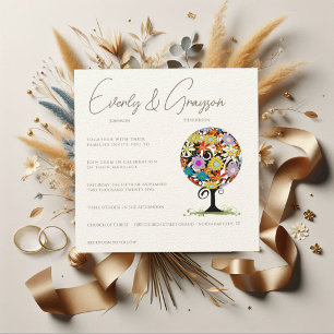 Whimsical Flower Love Tree Wedding Invitation