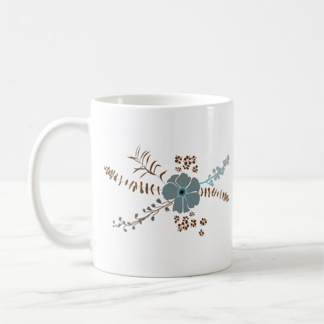 Whimsical Flower Mix Teal Pink Gray Flowing Floral Coffee Mug (Left)