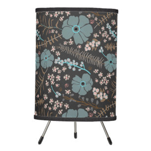 Whimsical Flower Mix Teal Pink Gray Flowing Floral Tripod Lamp