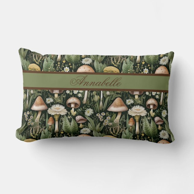 Whimsical Flower Patch on Black Lumbar Lumbar Pillow (Front)
