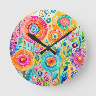 Whimsical Flower Round Clock