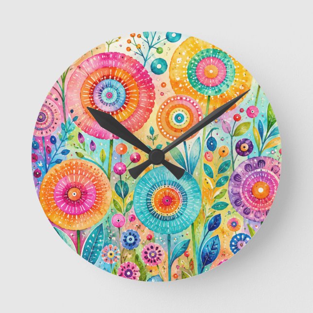Whimsical Flower Round Clock (Front)