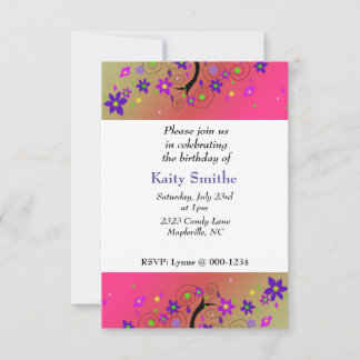 Whimsical Flower Tree Birthday Invitation