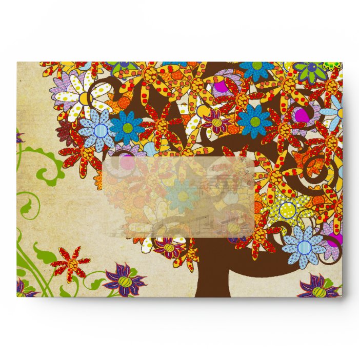 Whimsical Flower Tree Wedding Envelope