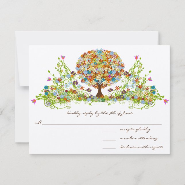 Whimsical Flower Tree Wedding Response Cards (Front)