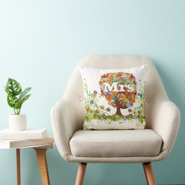 Whimsical Flower Tree Wedding Throw Pillow (Chair)