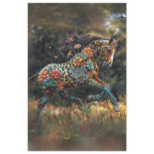 Whimsical Flowered Galloping Horse Decoupage Tissue Paper