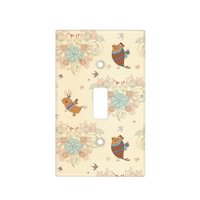 Whimsical Flowers and Birds Pattern Light Switch Cover (Front)