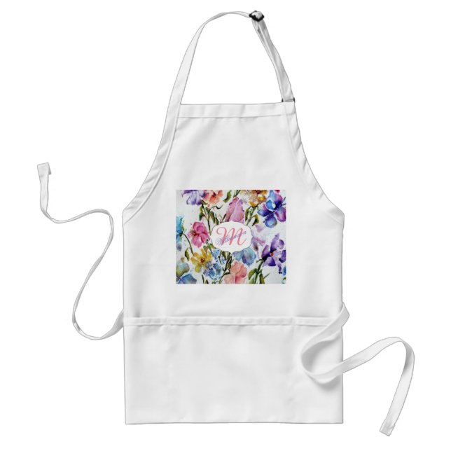 WHIMSICAL FLOWERS AND BUTTERFLIES ADULT APRON (Front)