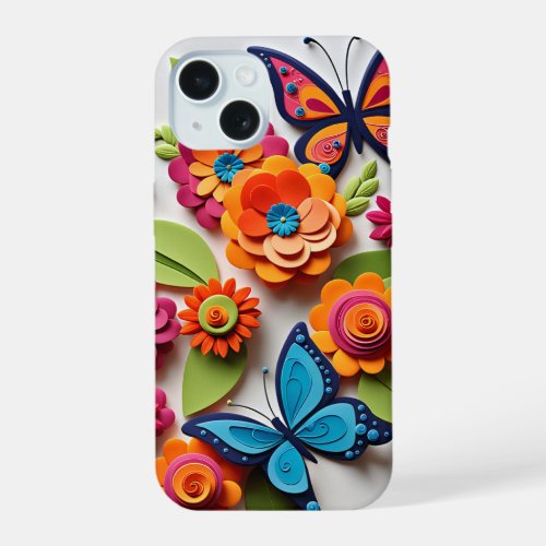 Whimsical flowers and butterflies iPhone 15 case