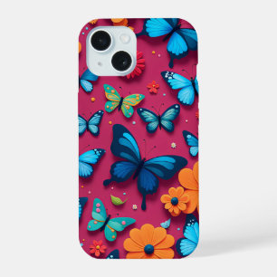 Whimsical flowers and butterflies iPhone 15 case