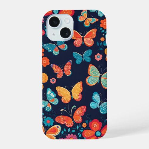 Whimsical flowers and butterflies iPhone 15 case
