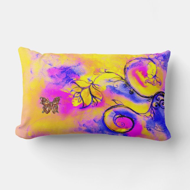 WHIMSICAL FLOWERS  AND BUTTERFLIES LUMBAR PILLOW (Front)